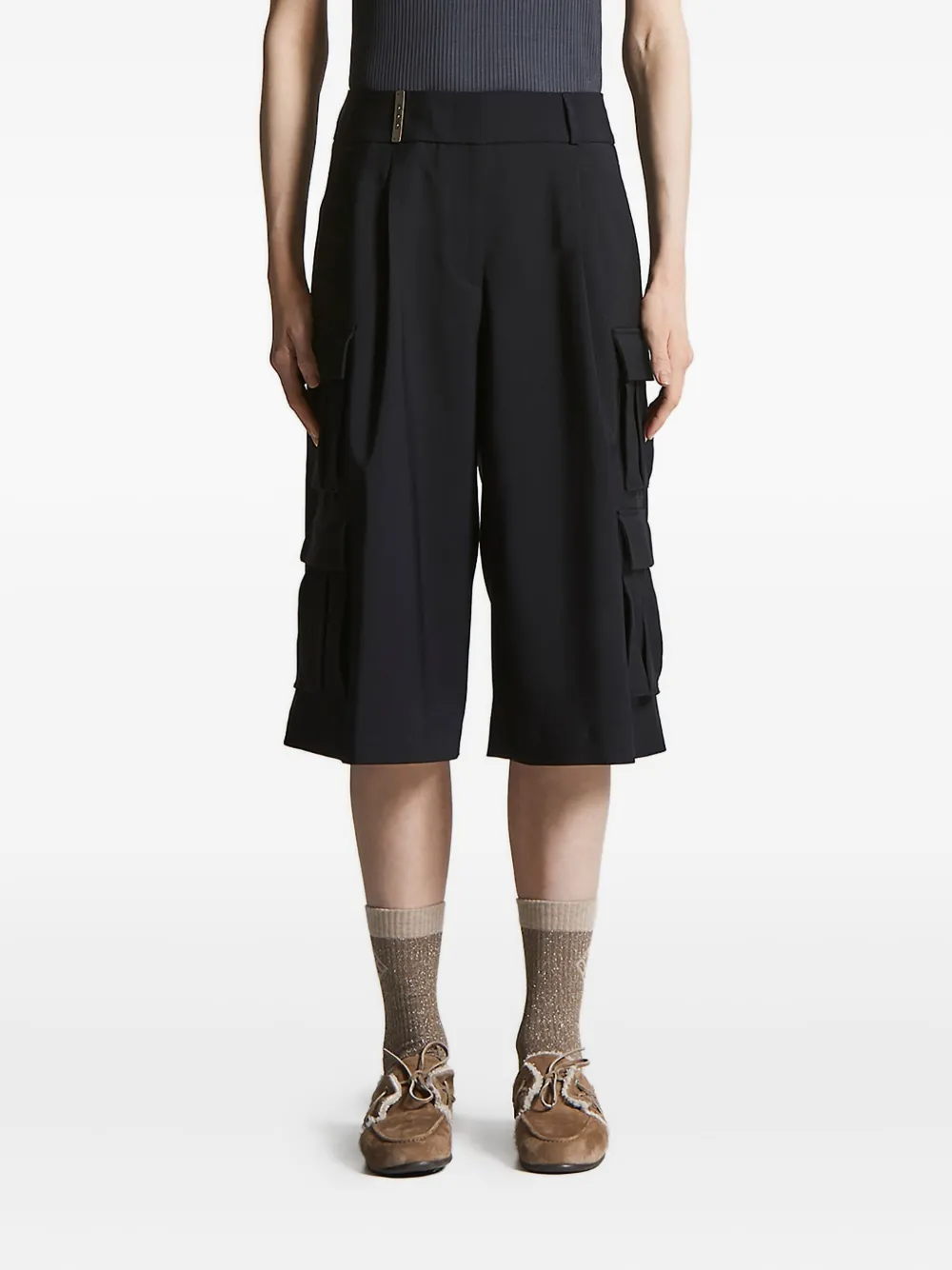 Peserico pleated cargo knee-lenght shorts Blauw