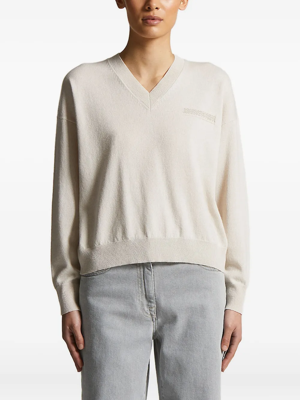 Peserico v-neck embellished sweater Beige