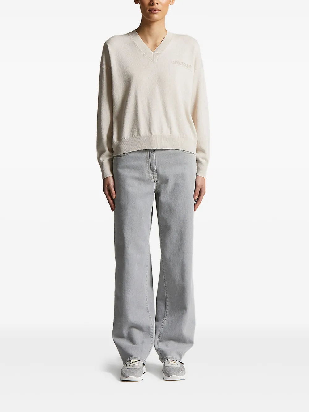 Peserico v-neck embellished sweater Beige