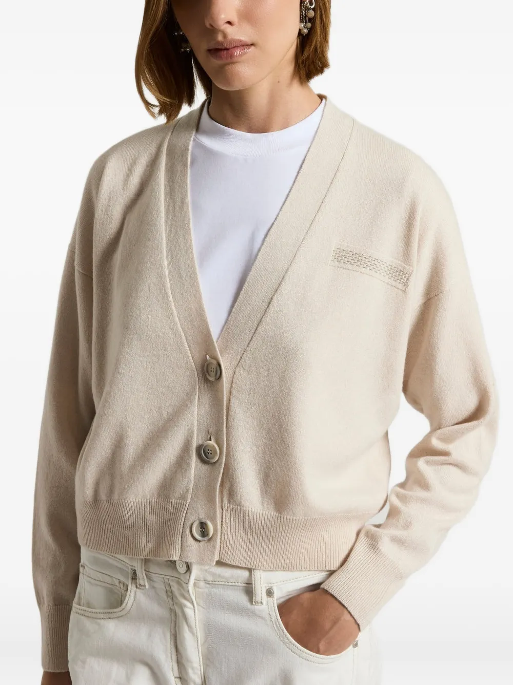 Peserico Vest met geborduurd detail en knoop Beige