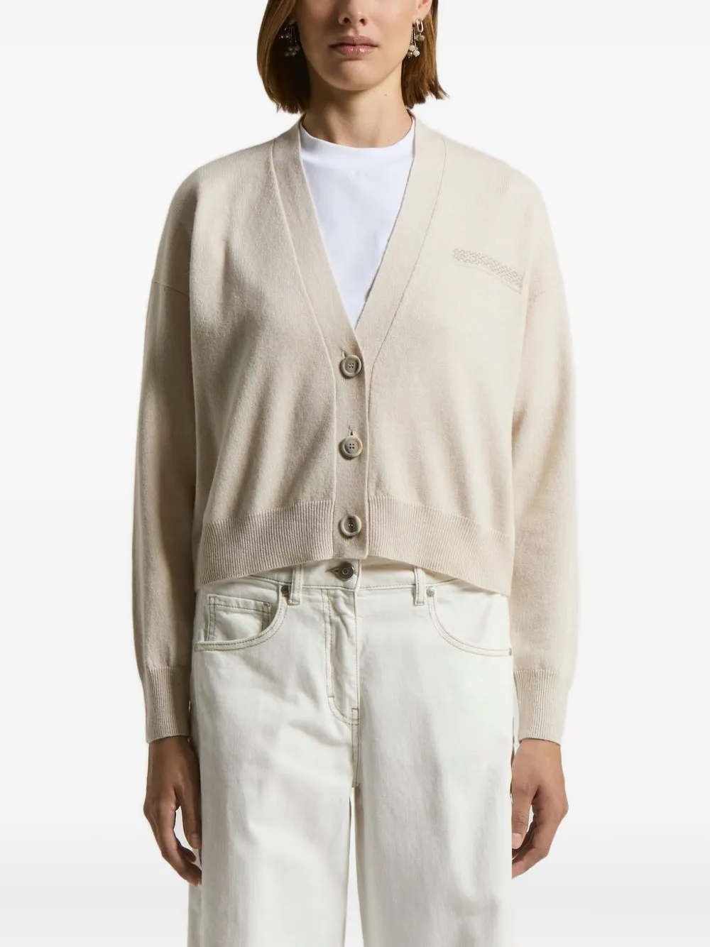 Peserico embroidered-detail button cardigan | Neutrals | Image 1