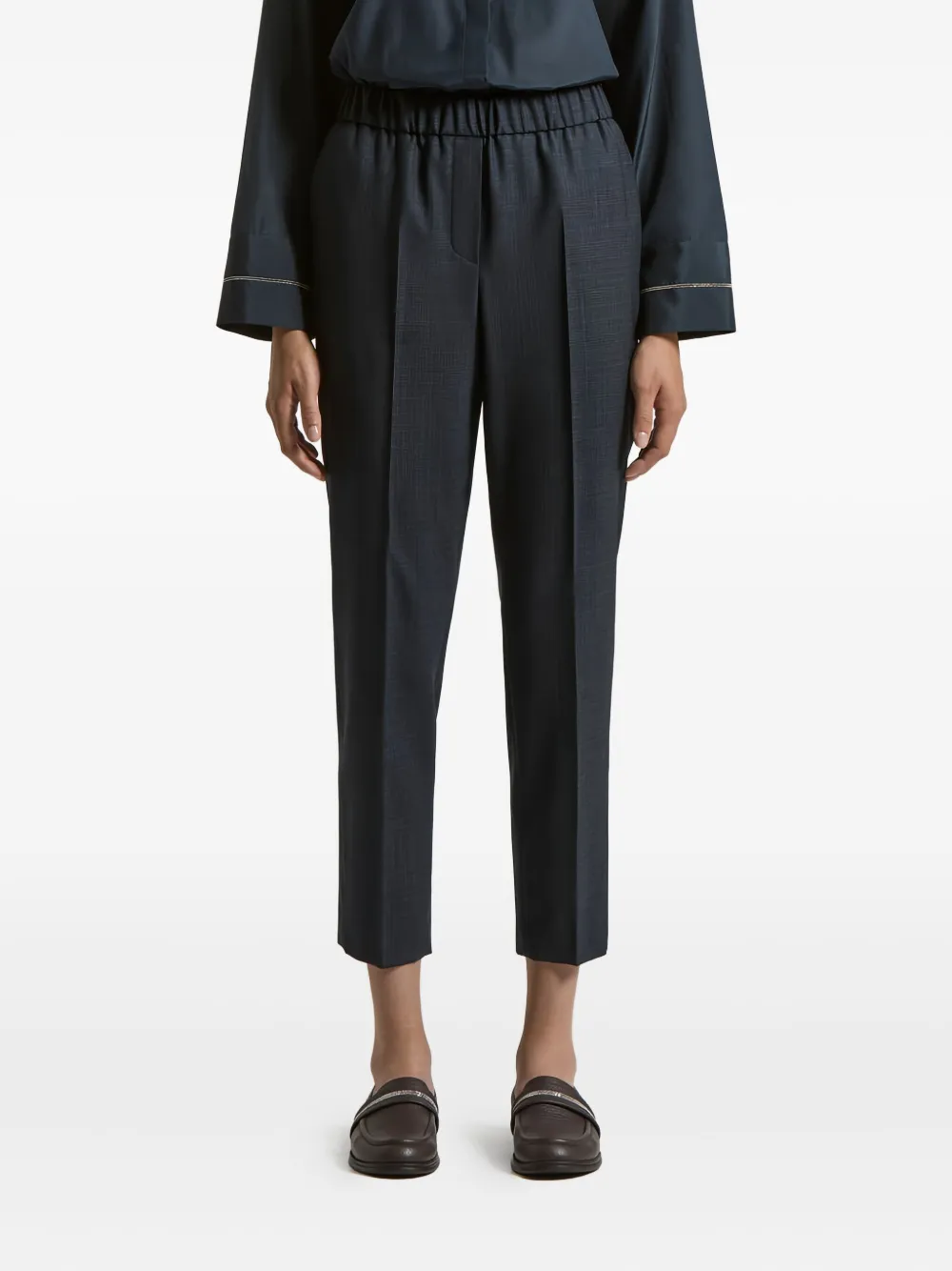 Peserico Elasticated-waist Checked Trousers In Blue