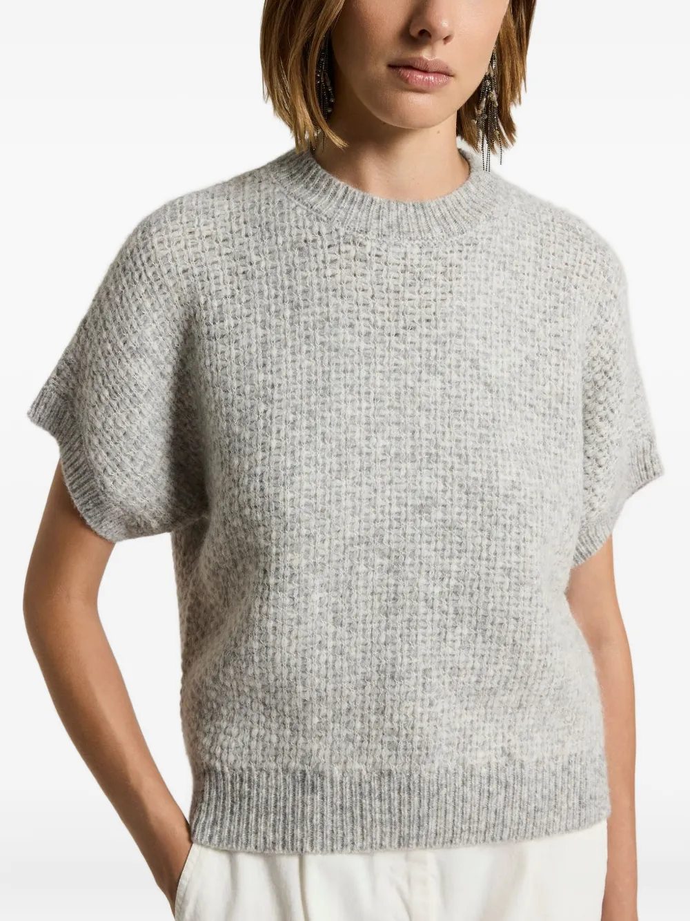 Peserico Trui met ronde hals en korte mouwen Grijs