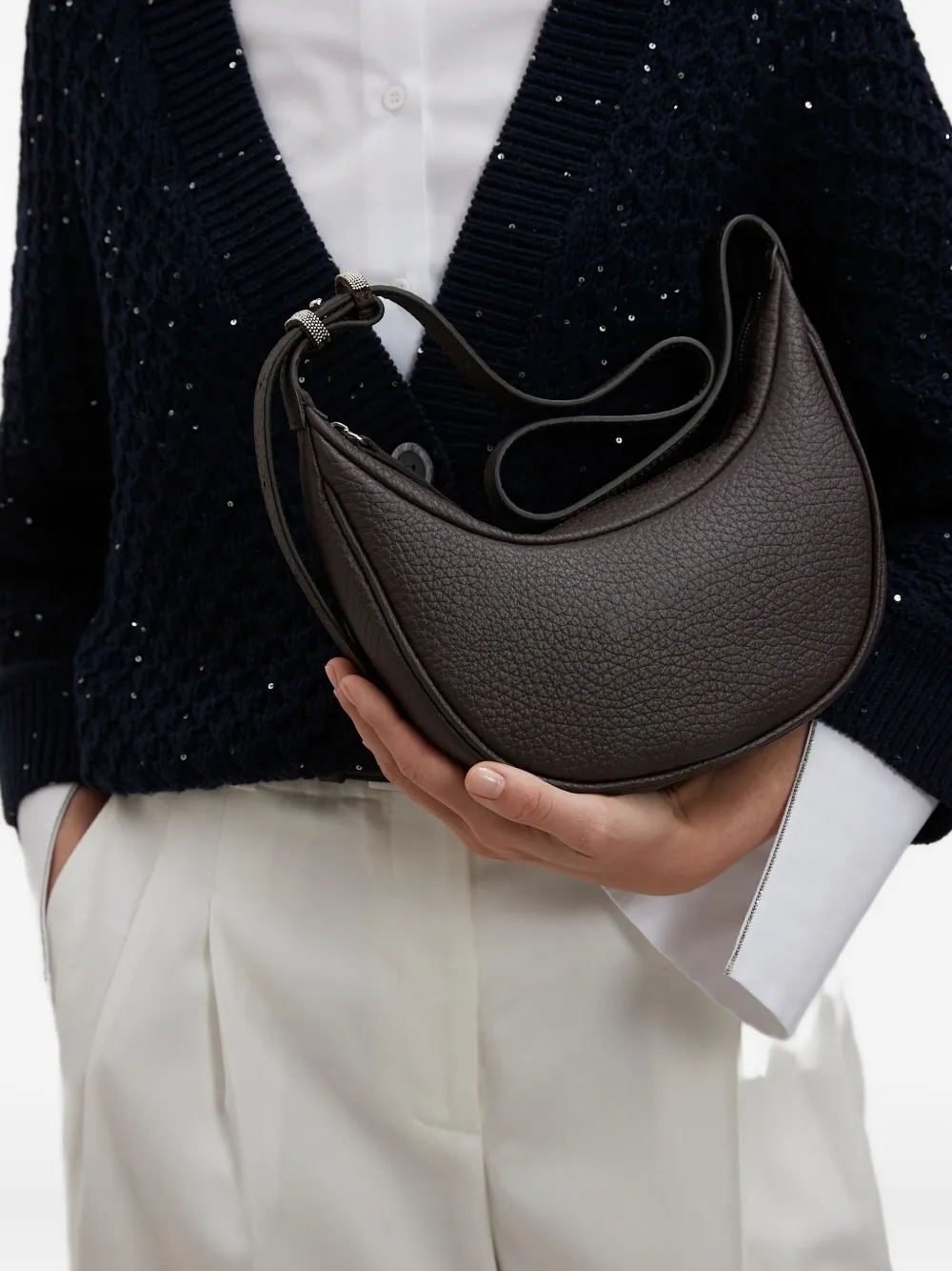 Peserico pebble-textured zip-fastening shoulder bag - Bruin