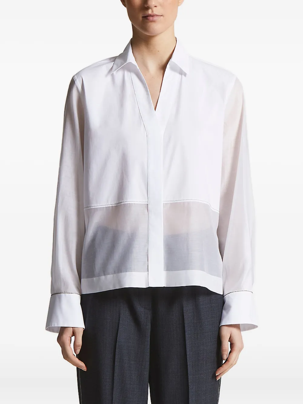Peserico sheer-panel collared shirt Wit