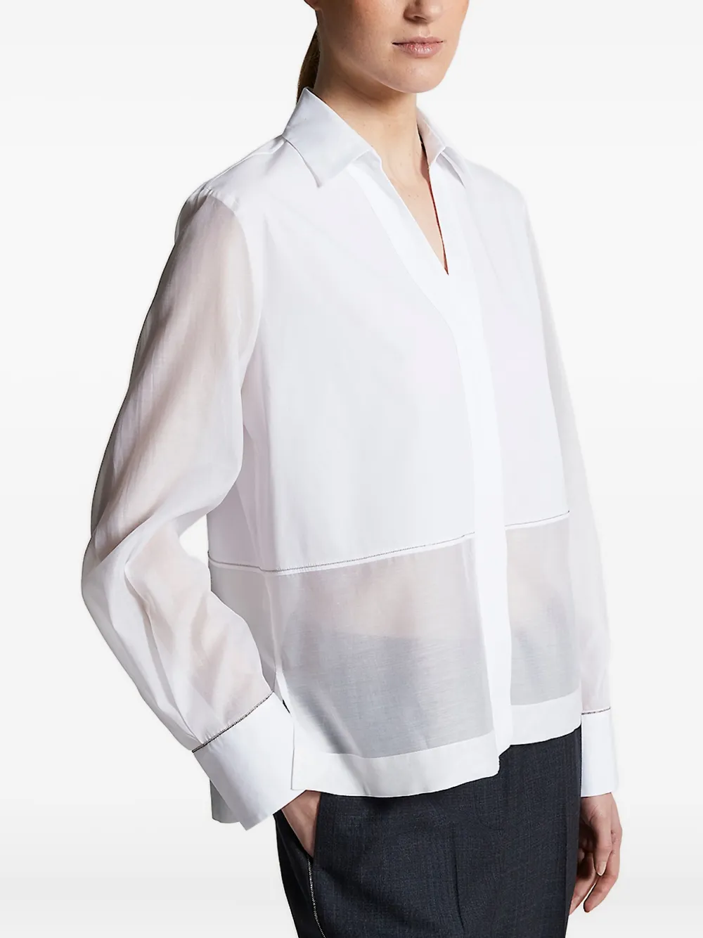 Peserico sheer-panel collared shirt - Wit