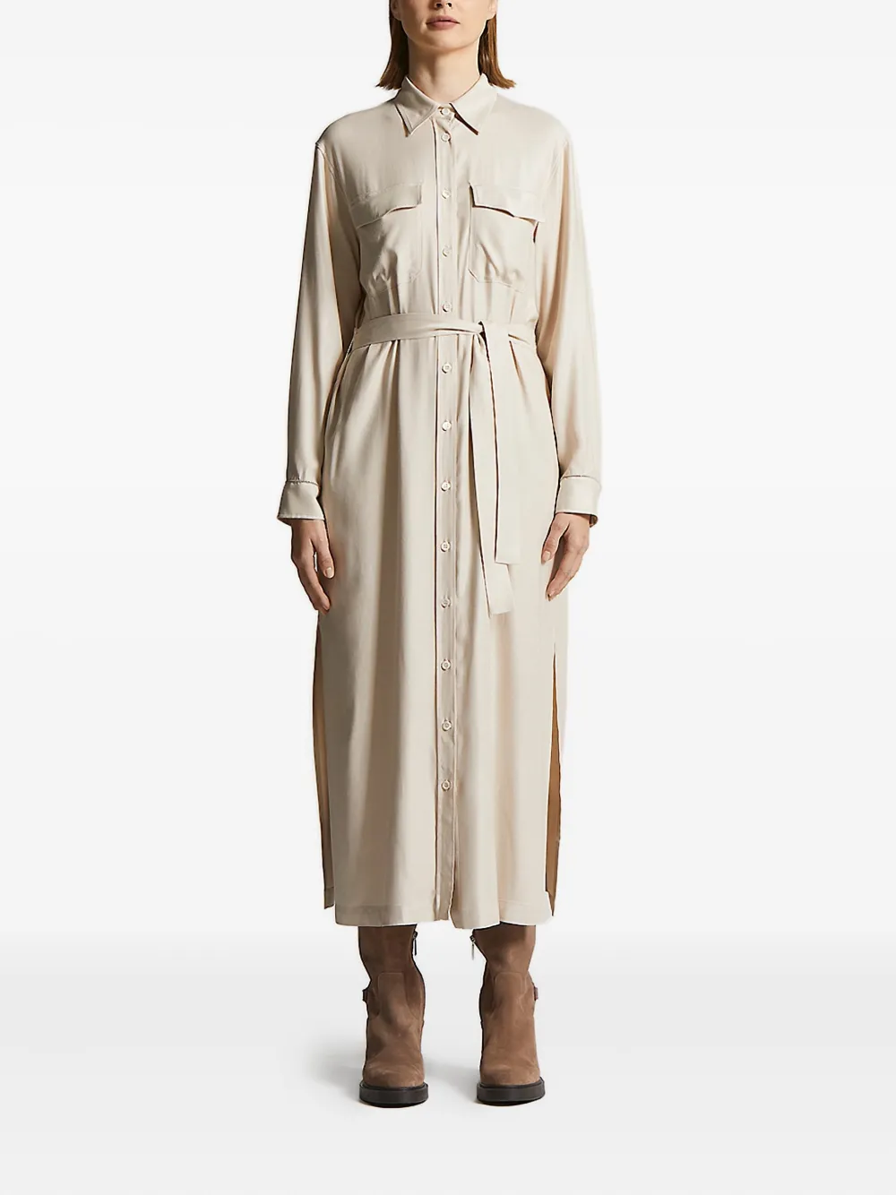 Peserico belted pocket shirt midi dress Beige