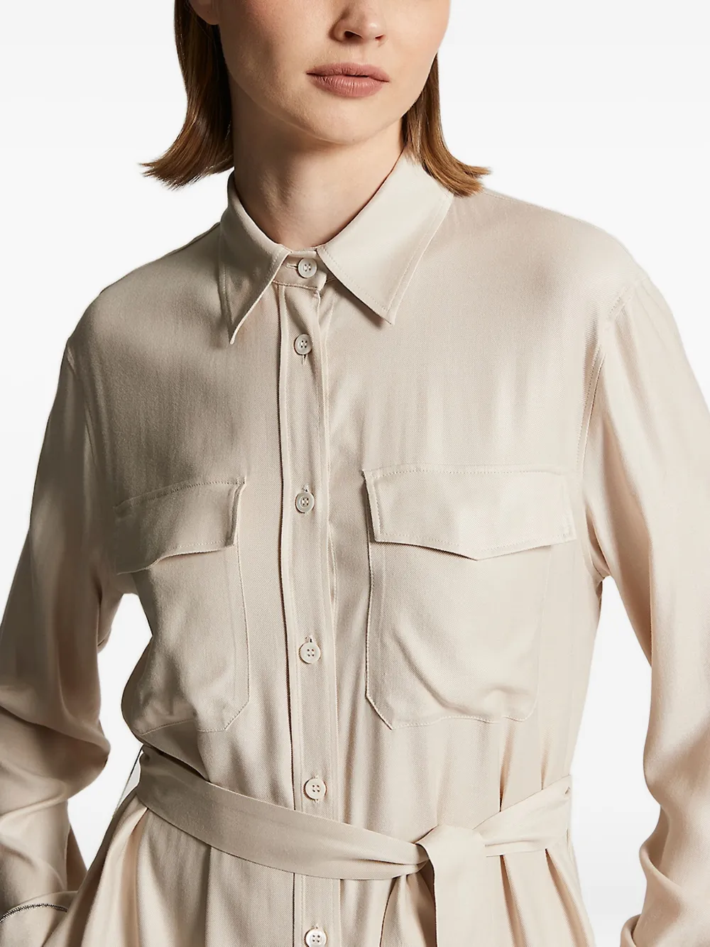 Peserico belted pocket shirt midi dress Beige