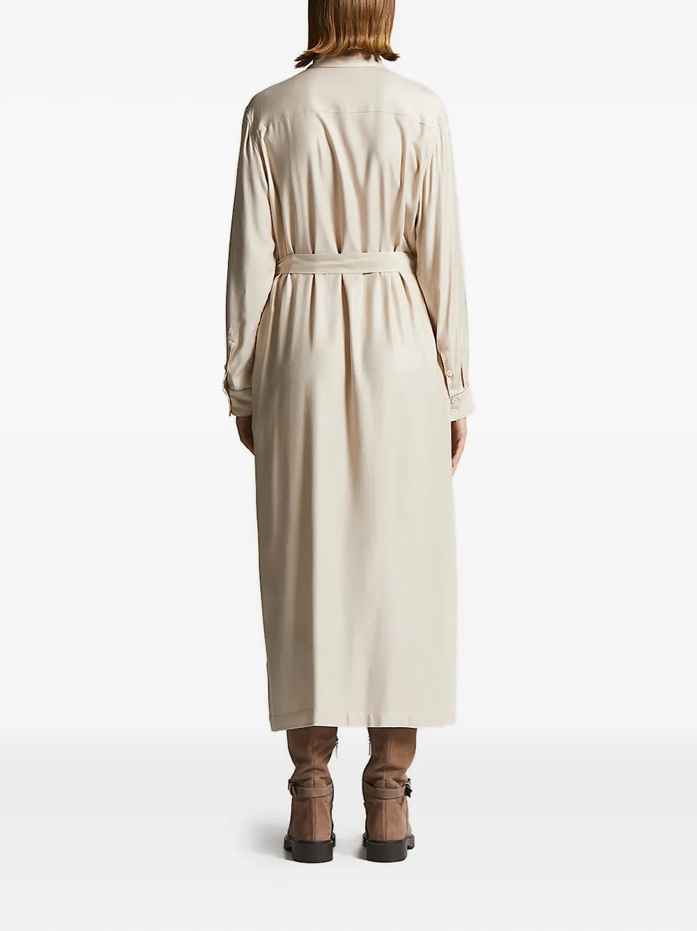 Peserico belted pocket shirt midi dress Beige