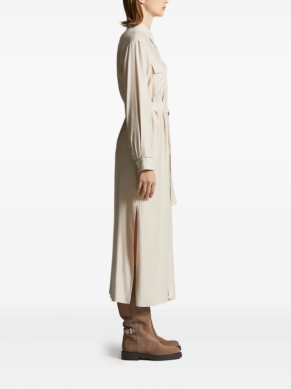 Peserico belted pocket shirt midi dress Beige