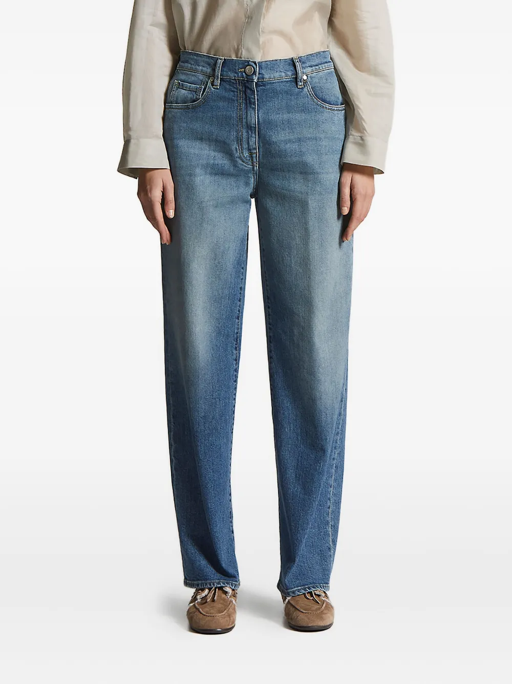 Peserico logo-patch five-pocket denim jeans Blauw
