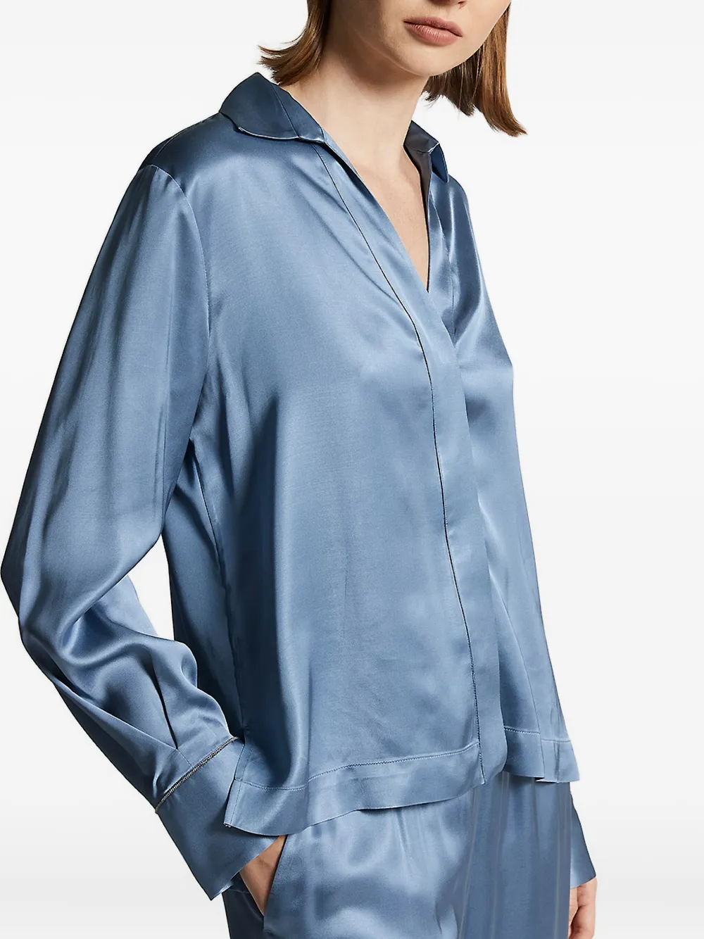 Peserico satin-panelled shirt Blauw