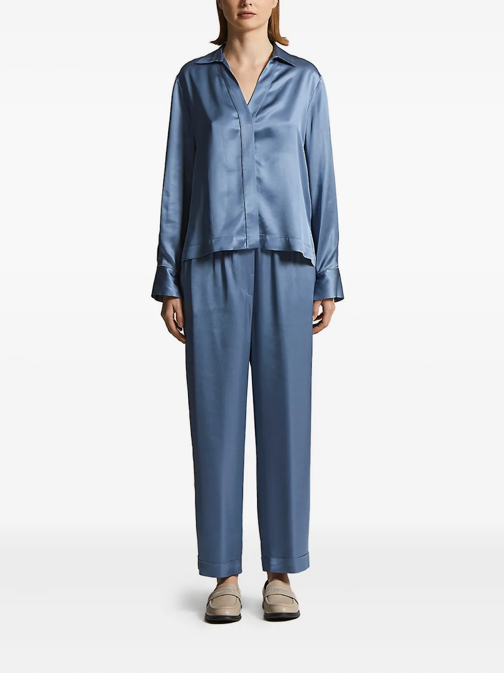 Peserico satin-panelled shirt - Blauw