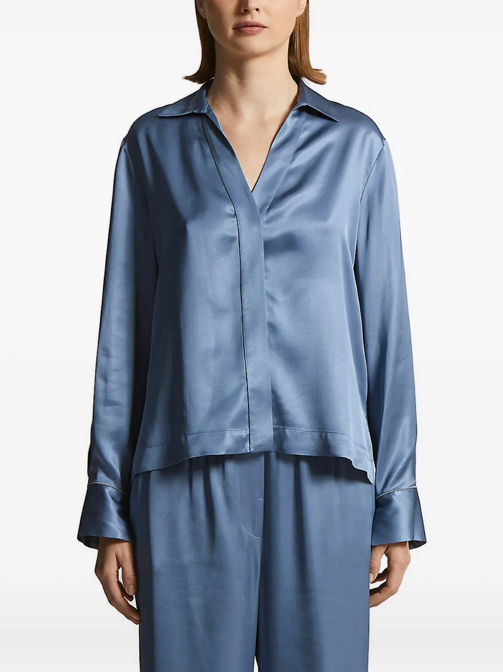 Peserico satin-panelled shirt Blauw