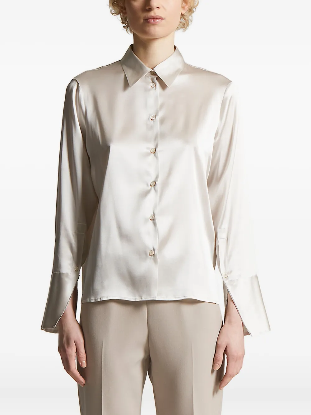 Peserico satin wide-cuff shirt Beige