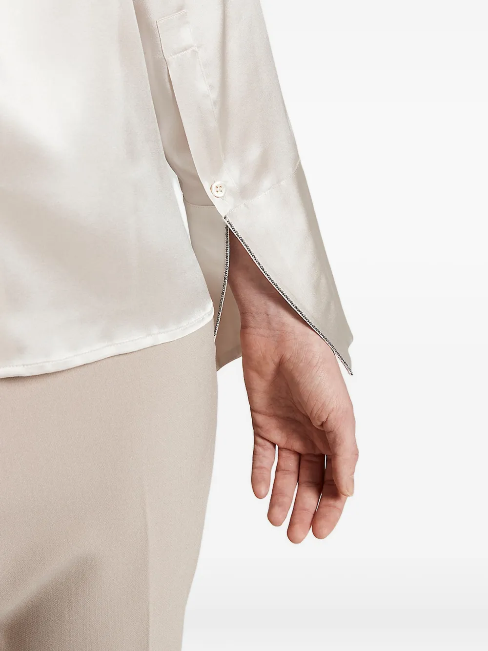 Peserico satin wide-cuff shirt Beige