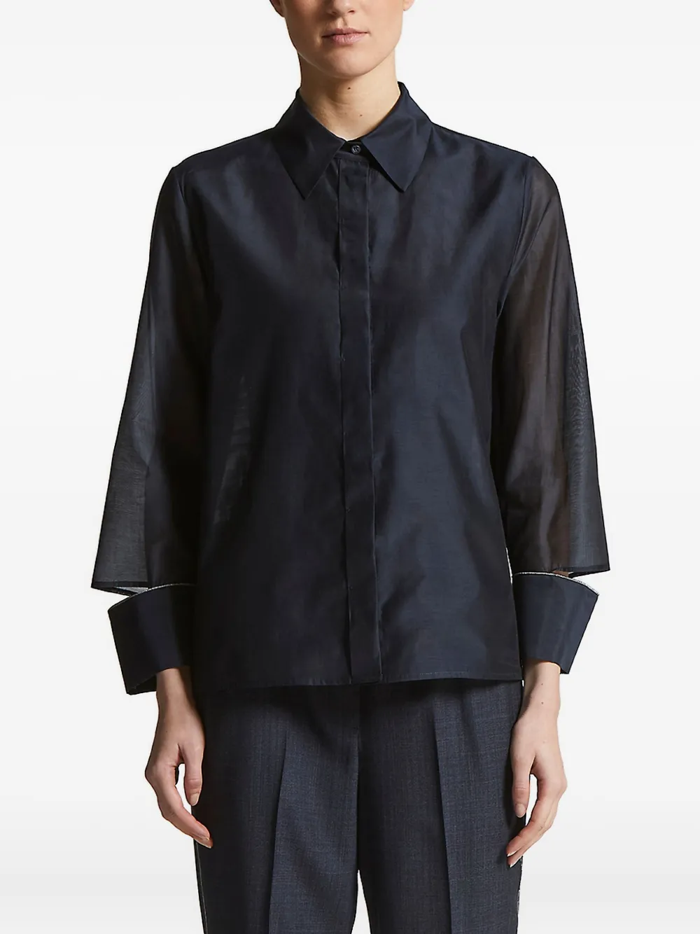 Peserico sheer-paneled collared shirt Blauw