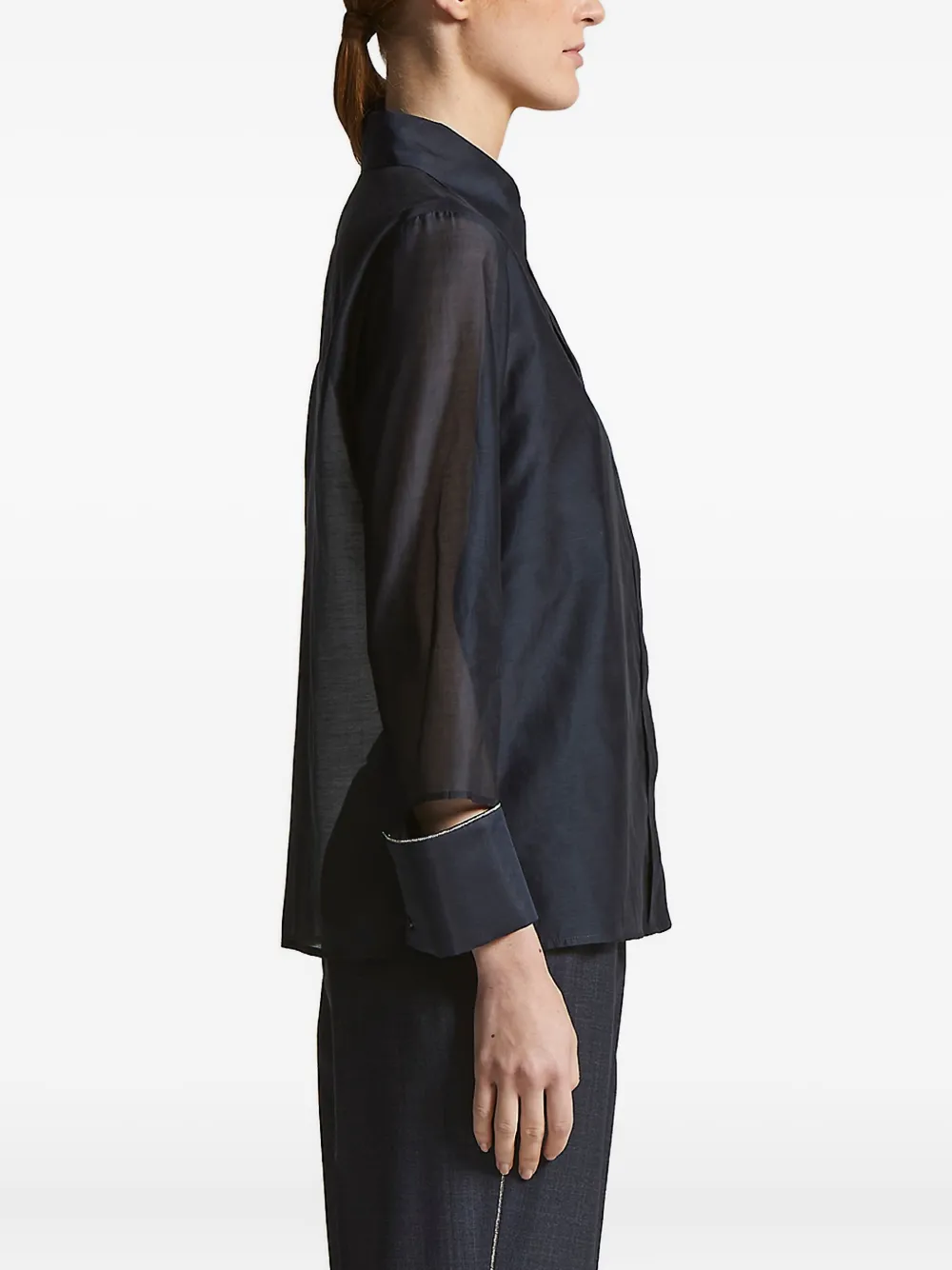 Peserico sheer-paneled collared shirt Blauw