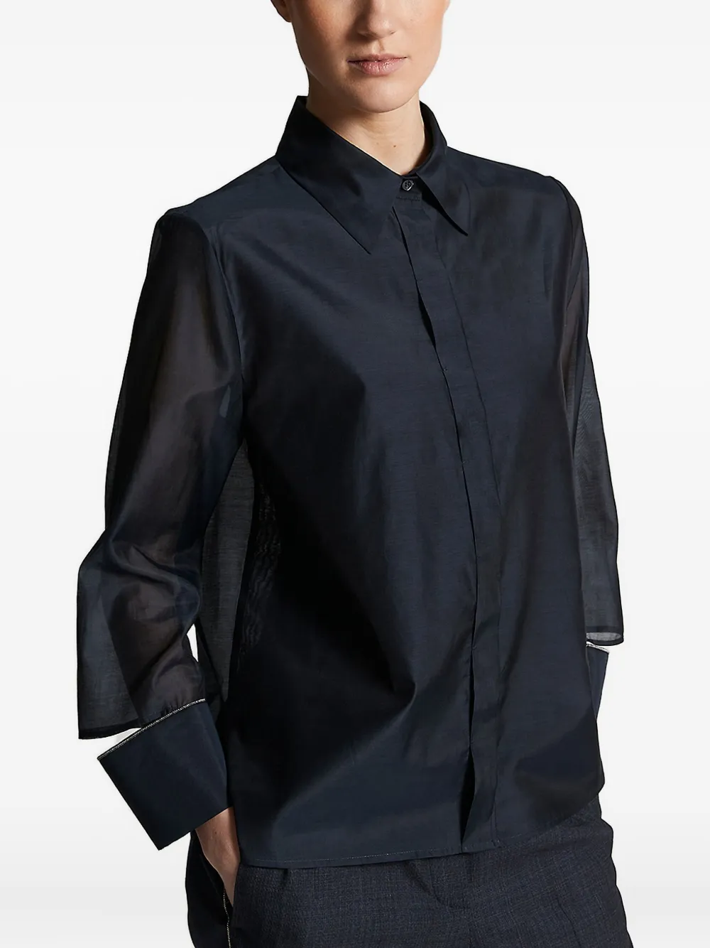 Peserico sheer-paneled collared shirt - Blauw