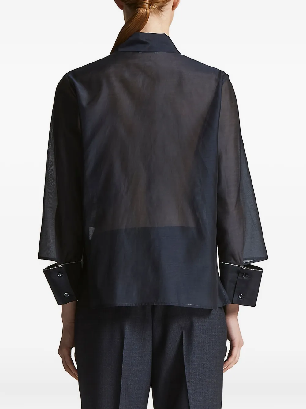 Peserico sheer-paneled collared shirt Blauw