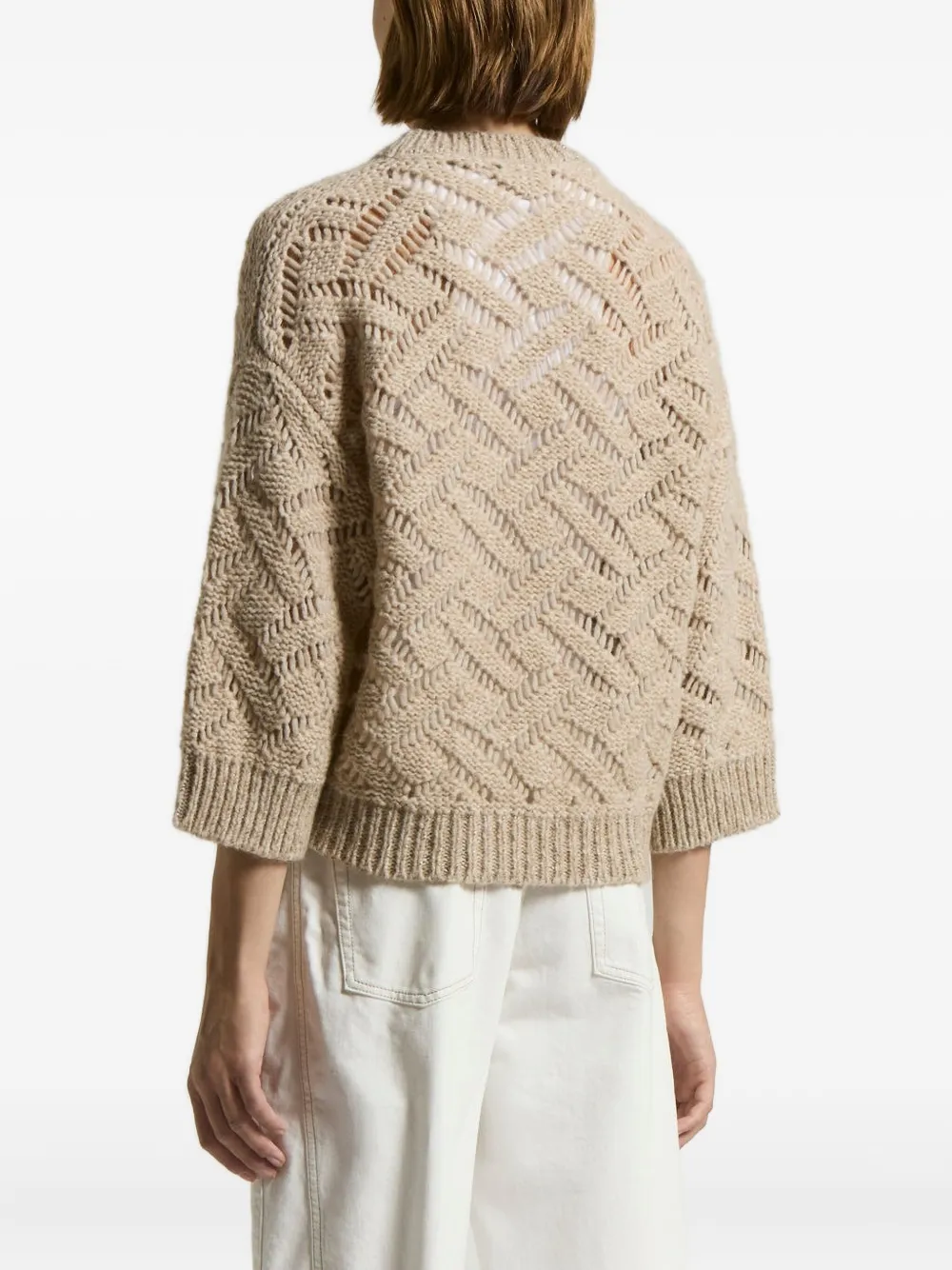 Peserico Chevron-pattern Open-knit Sweater In Brown