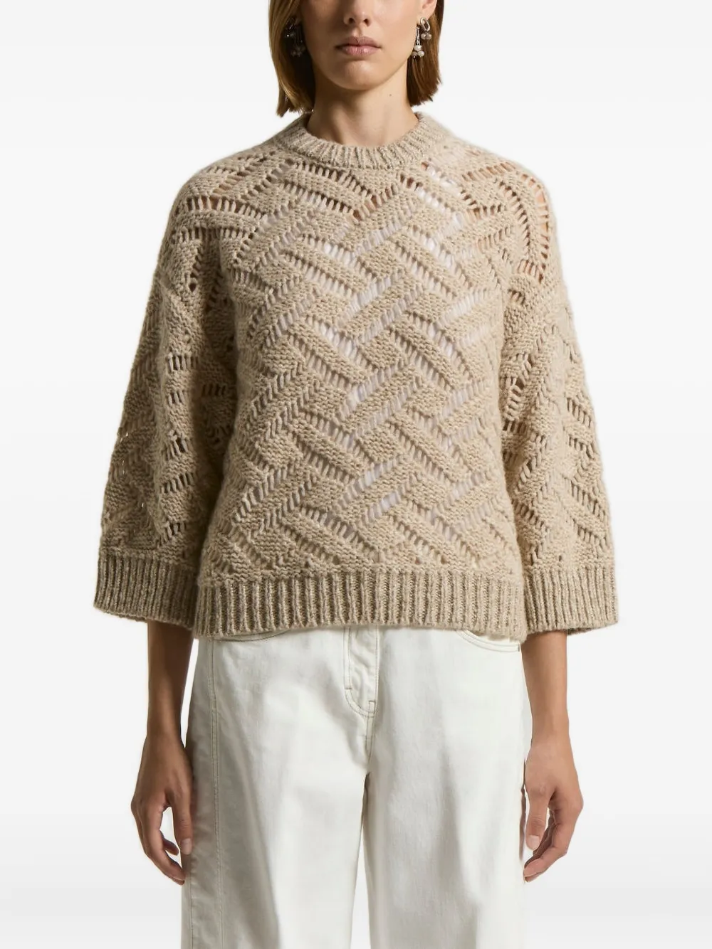 Peserico chevron-pattern open-knit sweater | Neutrals | Image 1