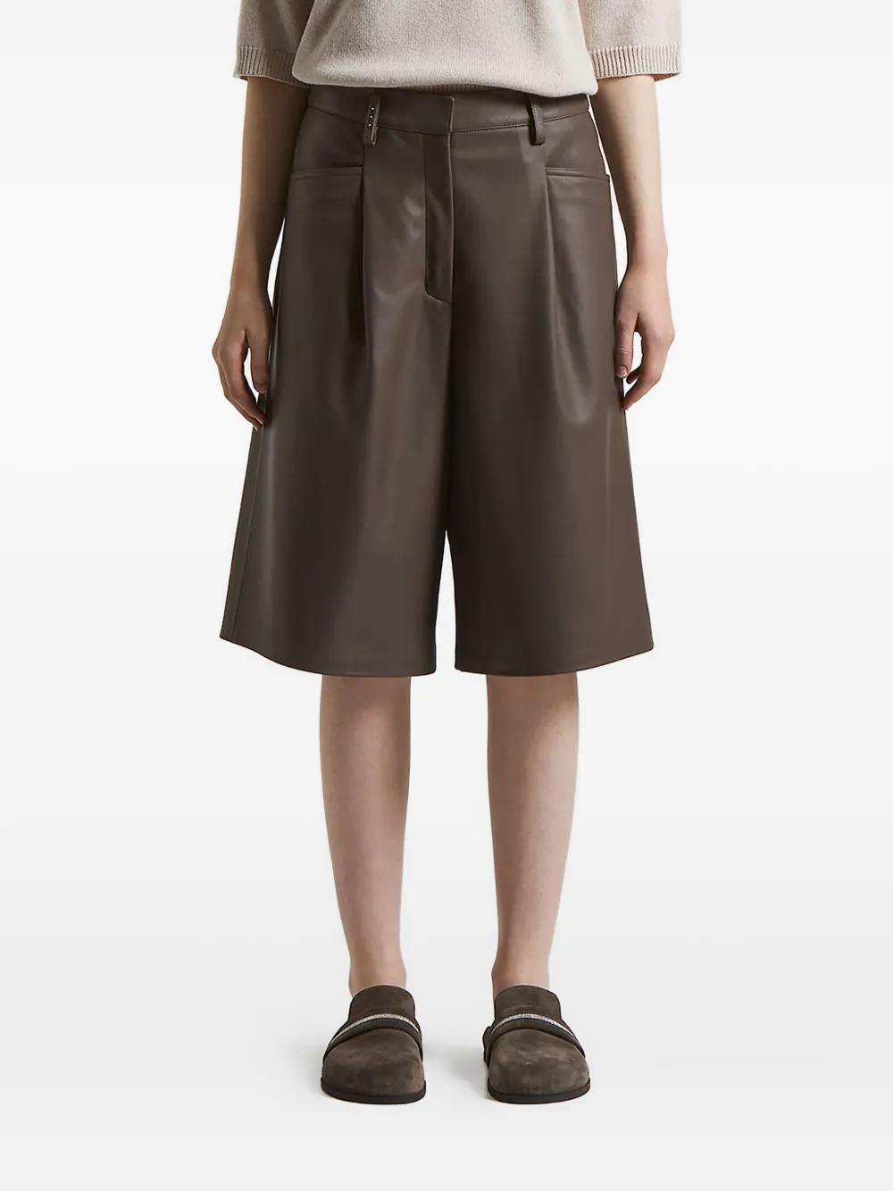 Peserico pleated leather shorts Bruin