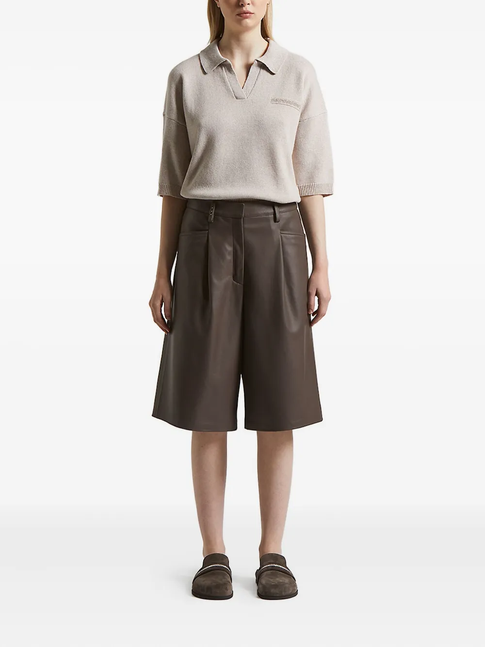 Peserico pleated leather shorts Bruin