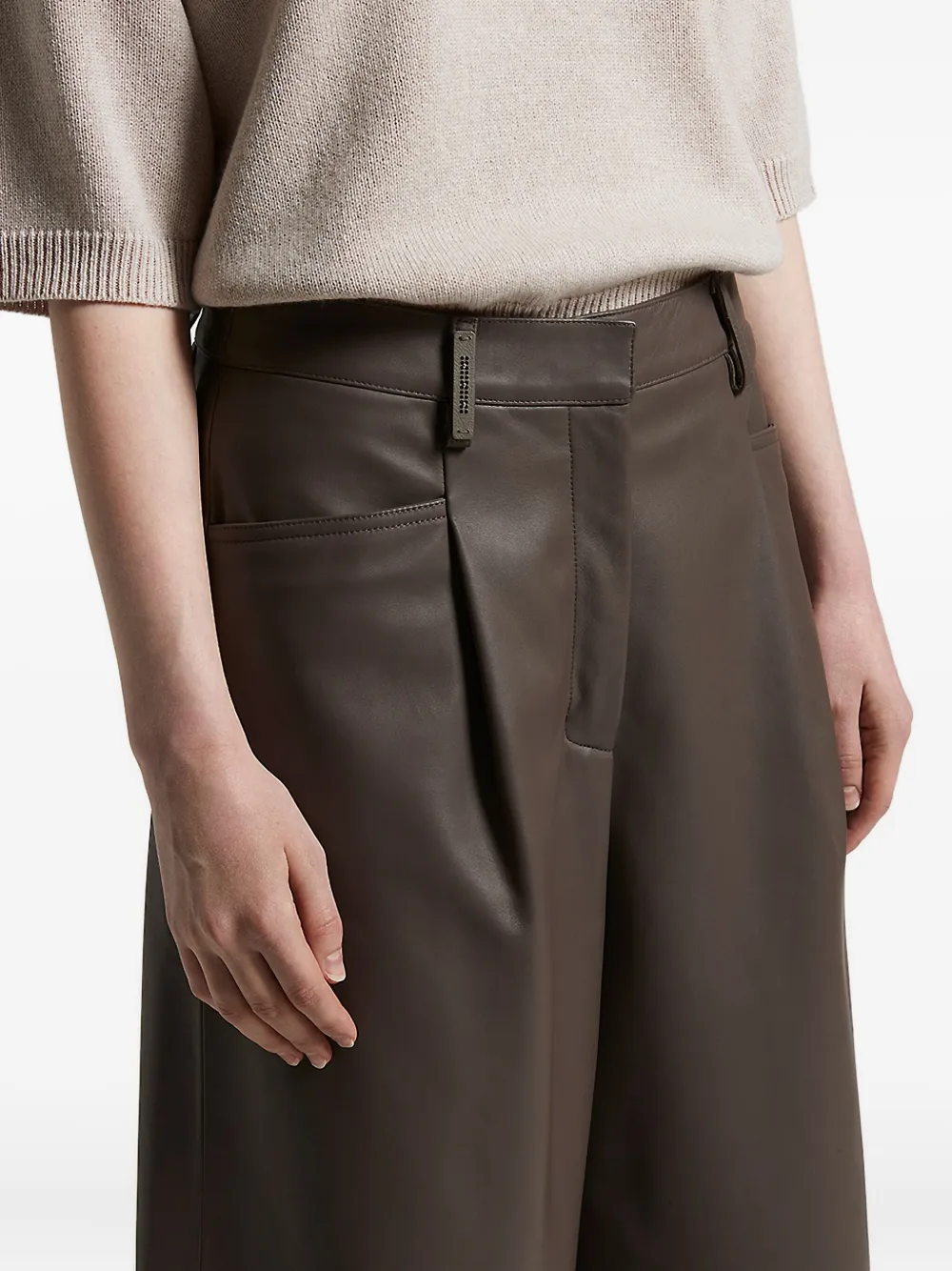 Peserico pleated leather shorts Bruin