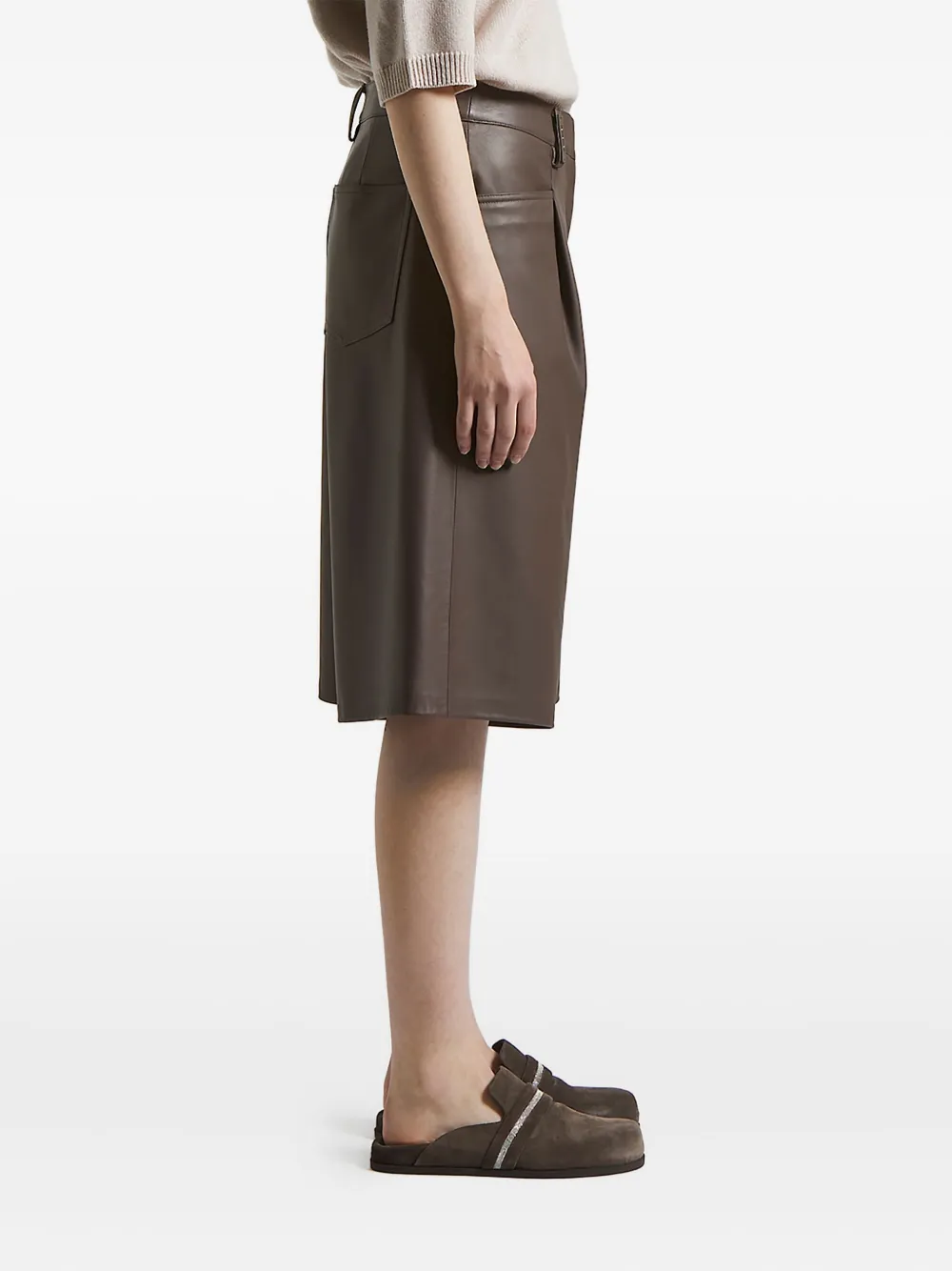 Peserico pleated leather shorts Bruin