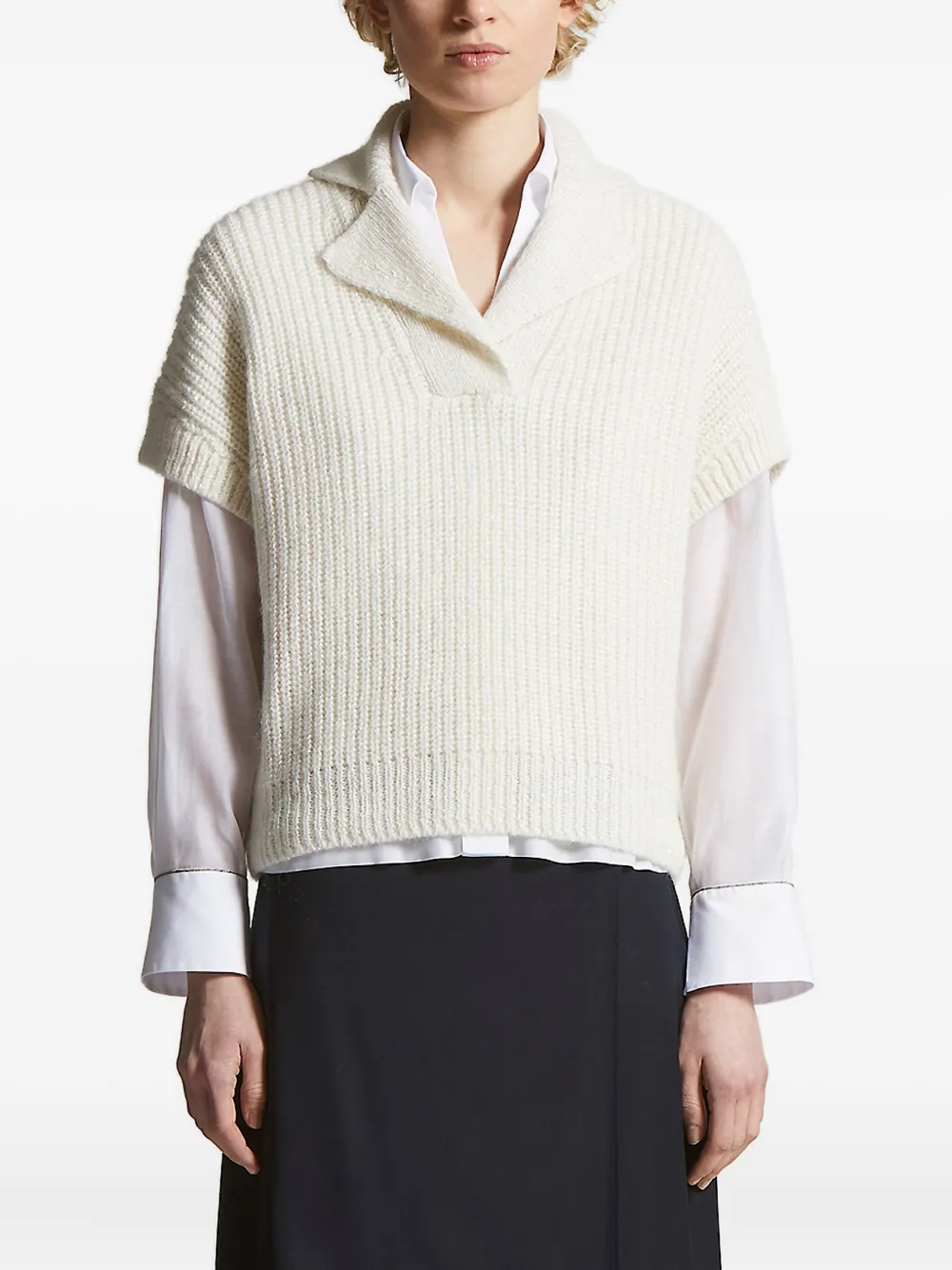 Peserico ribbed collar sweater Wit