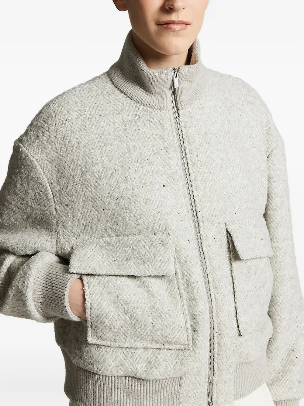 Peserico herringbone-pattern bomber jacket Grijs