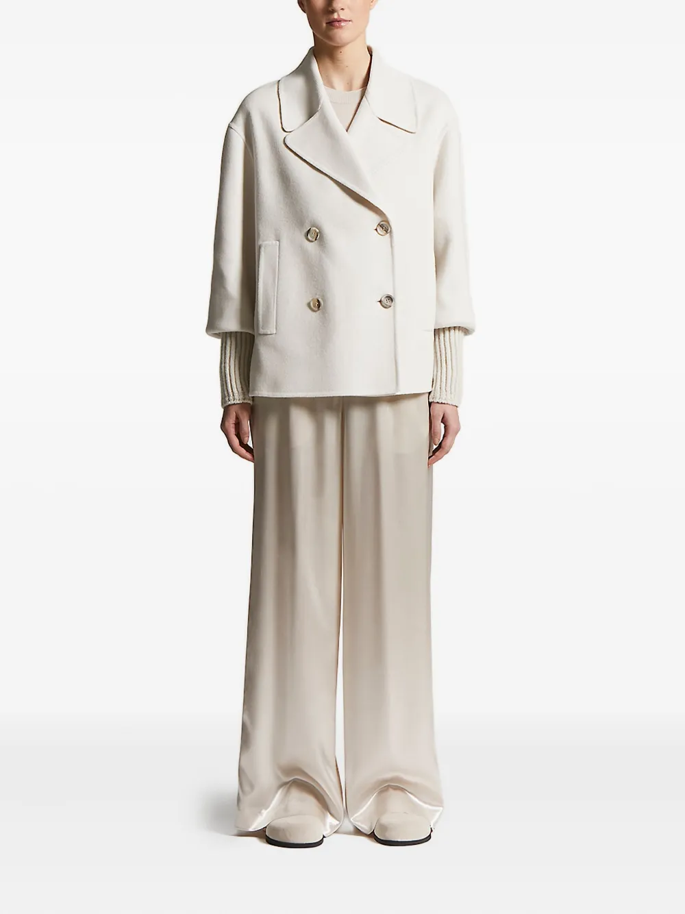 Peserico double-breasted ribbed-cuff coat Beige