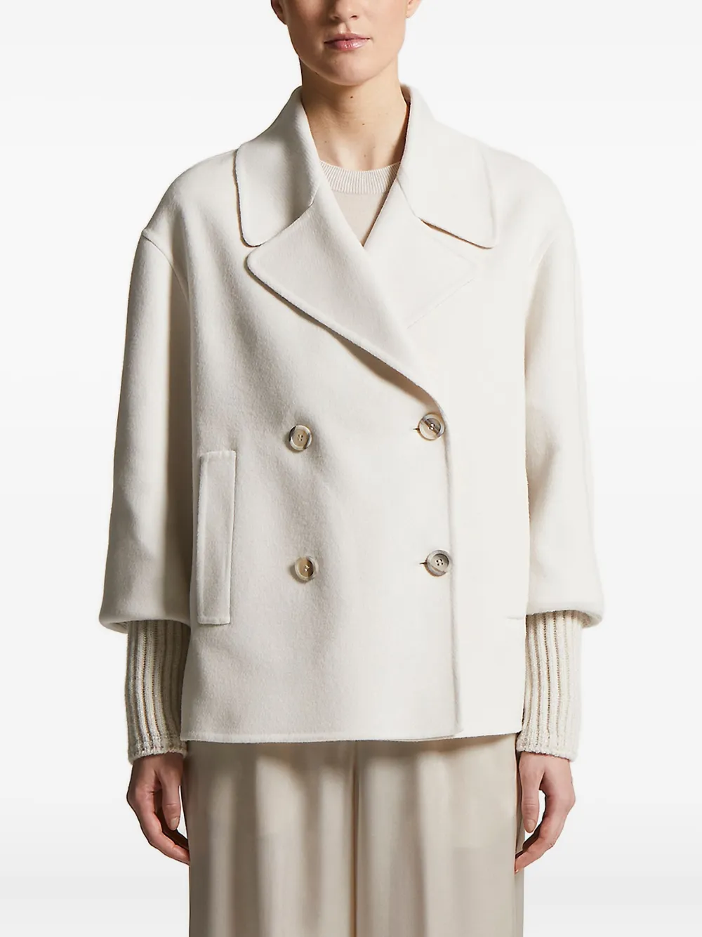 Peserico double-breasted ribbed-cuff coat Beige