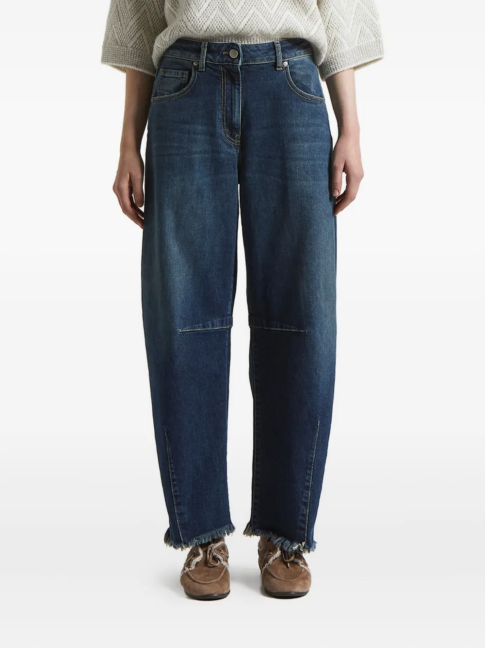 Peserico frayed-hem panelled denim jeans Blauw