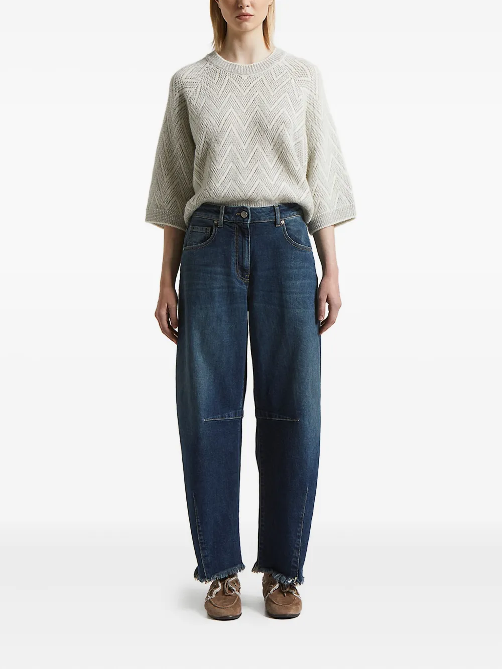 Peserico frayed-hem panelled denim jeans - Blauw