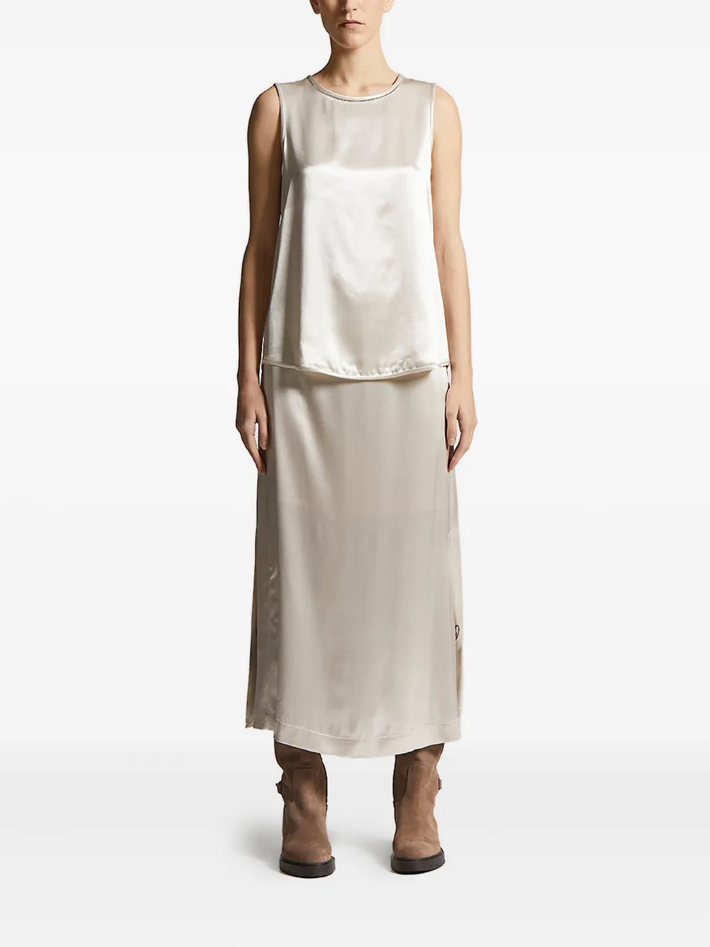 Peserico satin side-split skirt - Beige