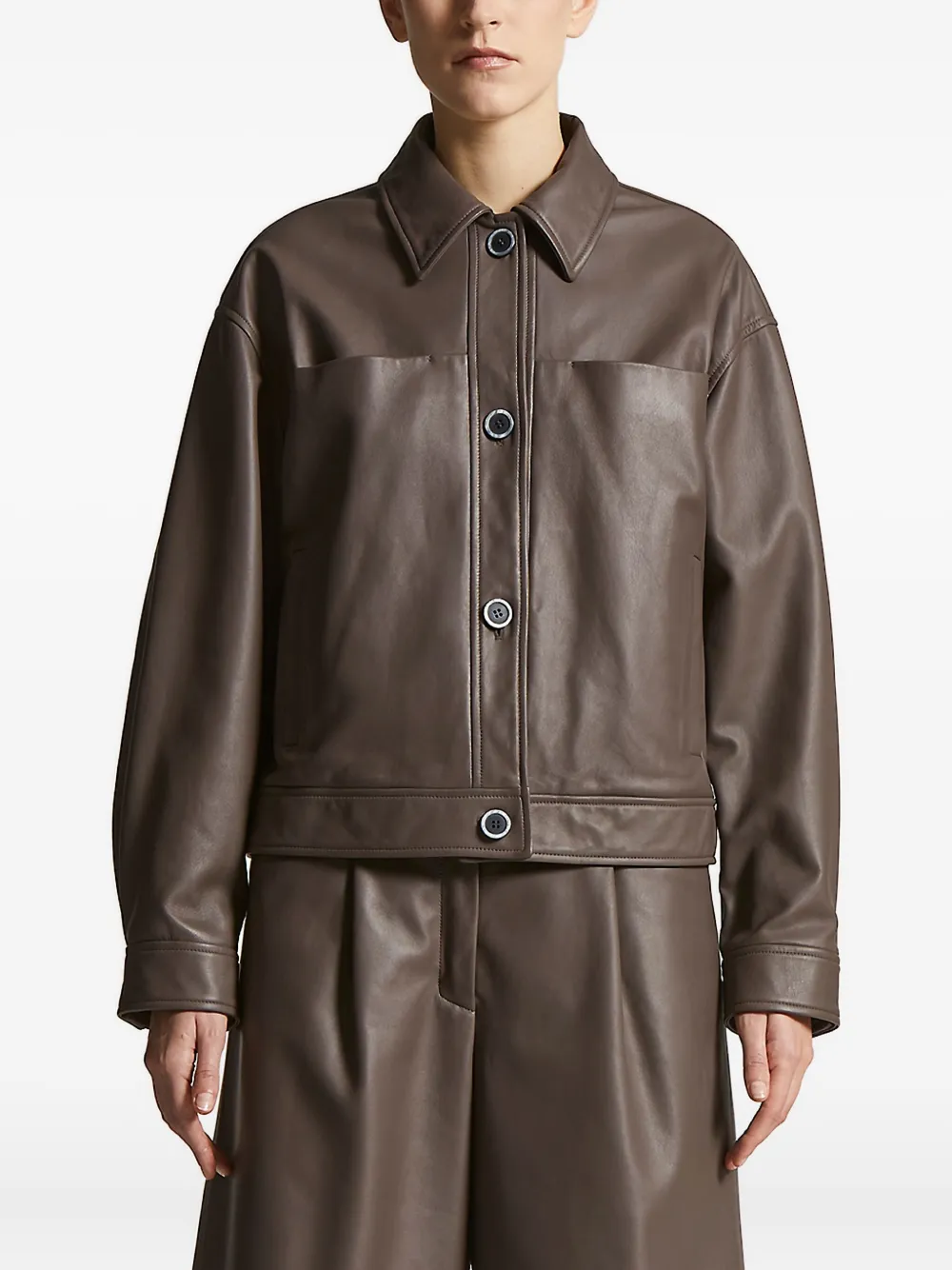 Peserico button-fastening leather jacket Bruin