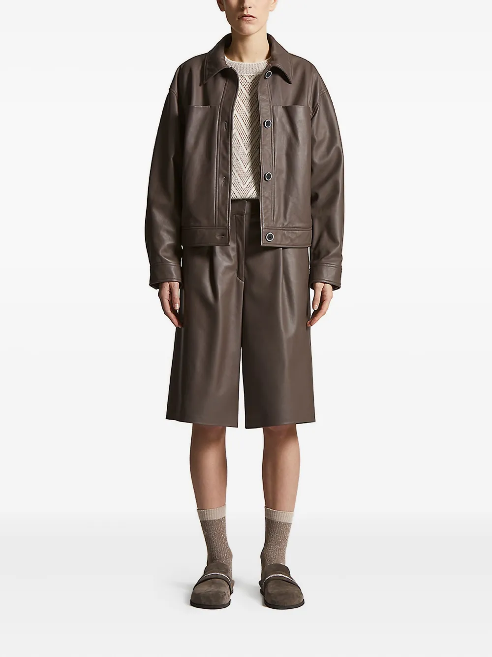 Peserico button-fastening leather jacket Bruin