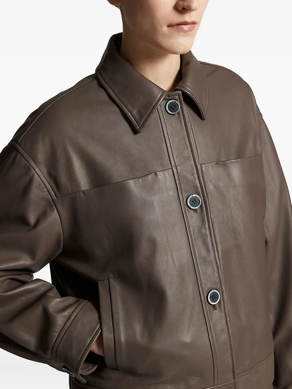 Peserico button-fastening leather jacket Bruin