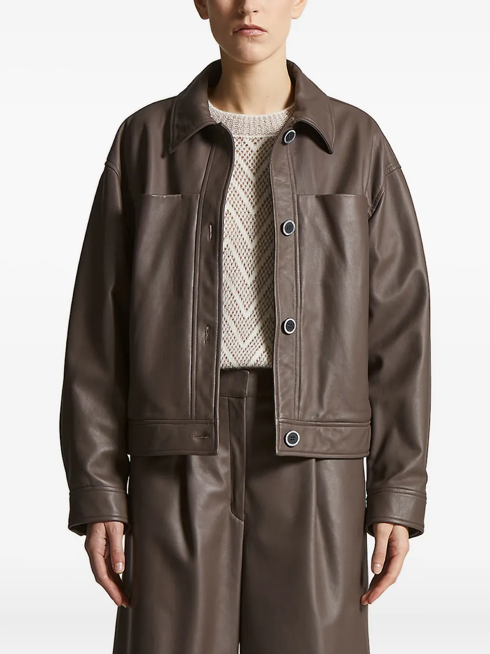 Peserico button-fastening leather jacket Bruin