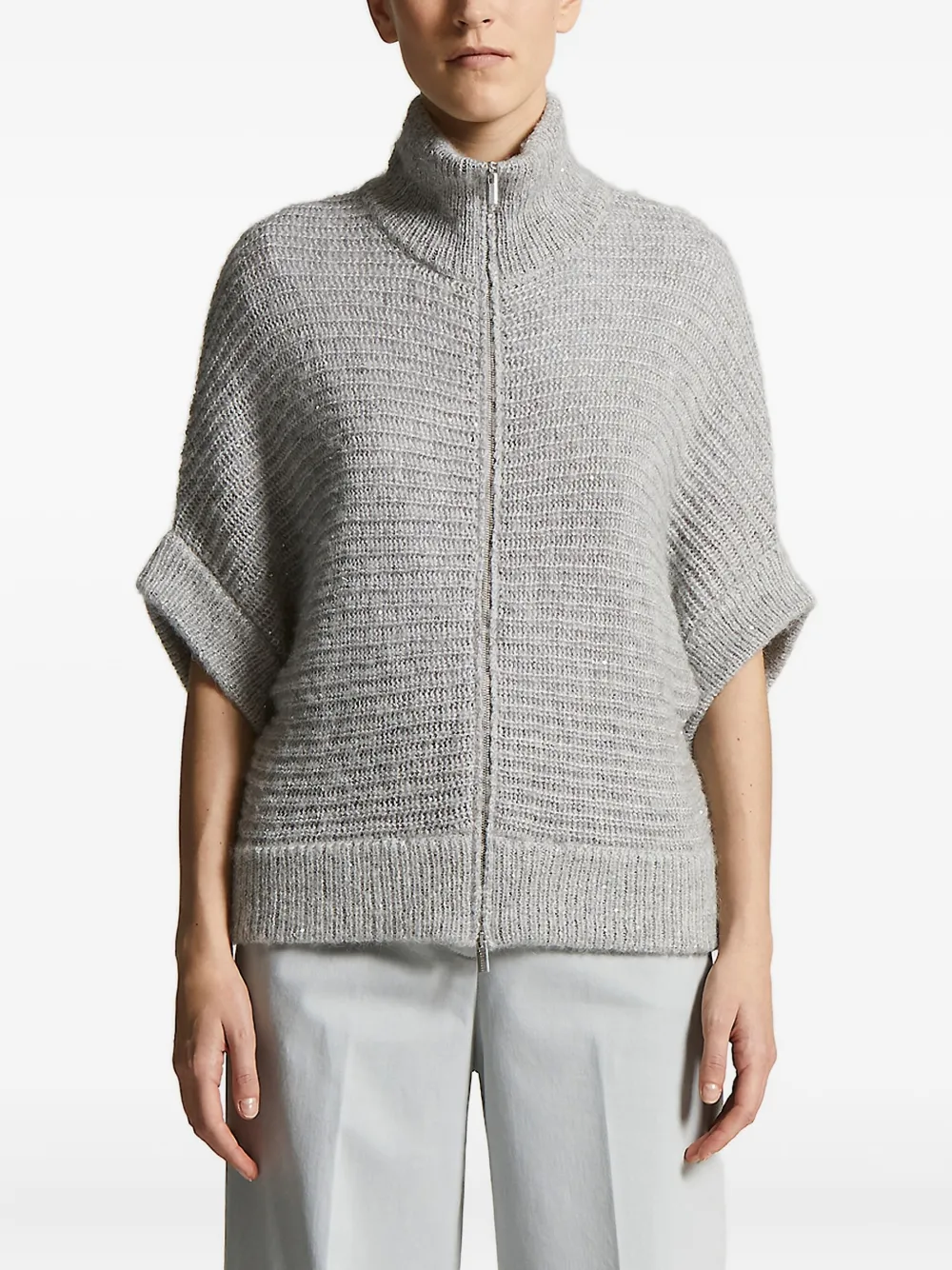 Peserico high-neck zip-front cardigan Grijs