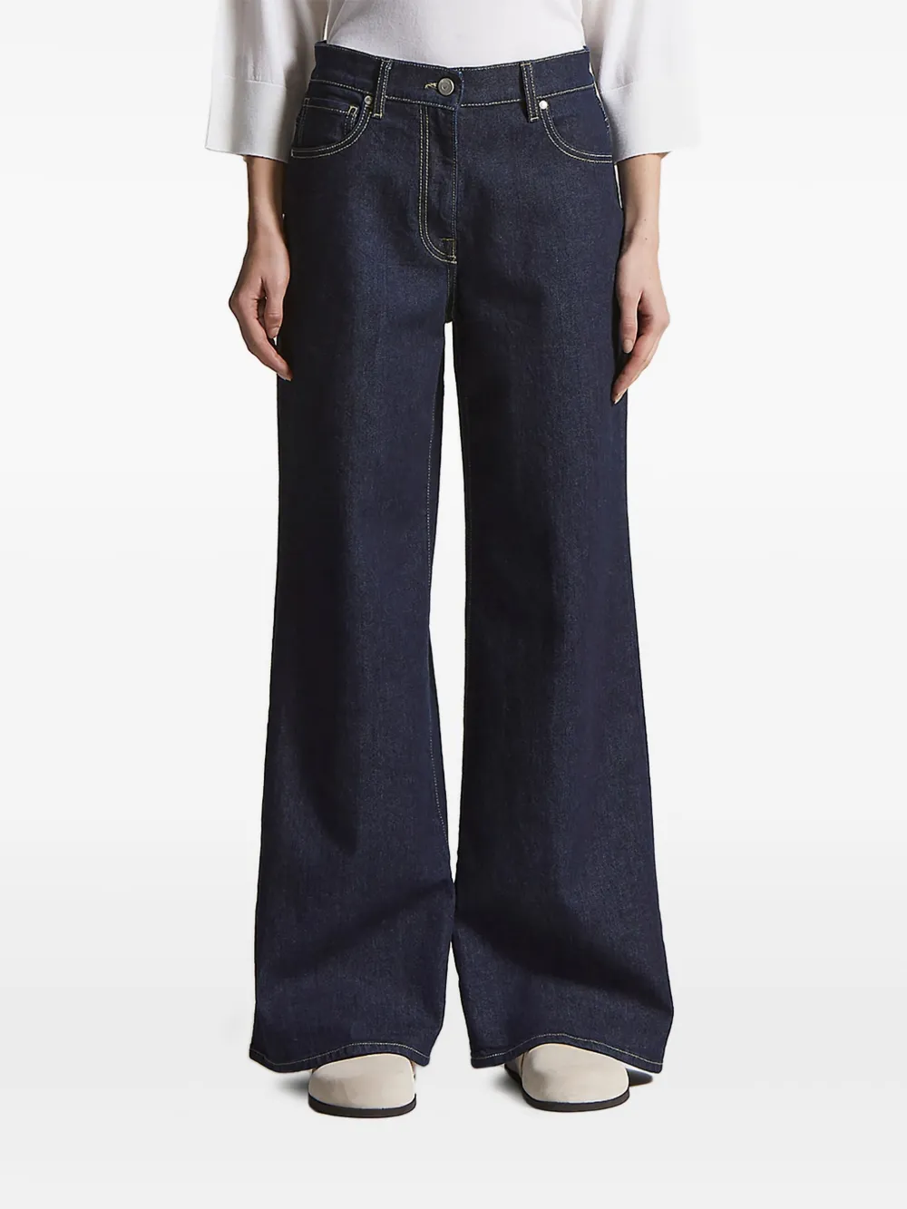 Peserico Denim jeans met vijf zakken en logopatch Blauw