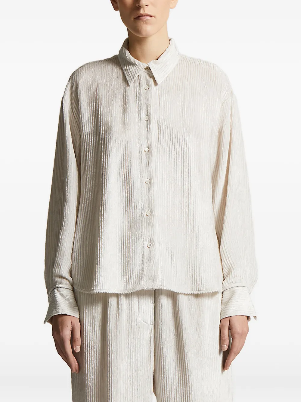 Peserico ribbed-texture button-down shirt Wit