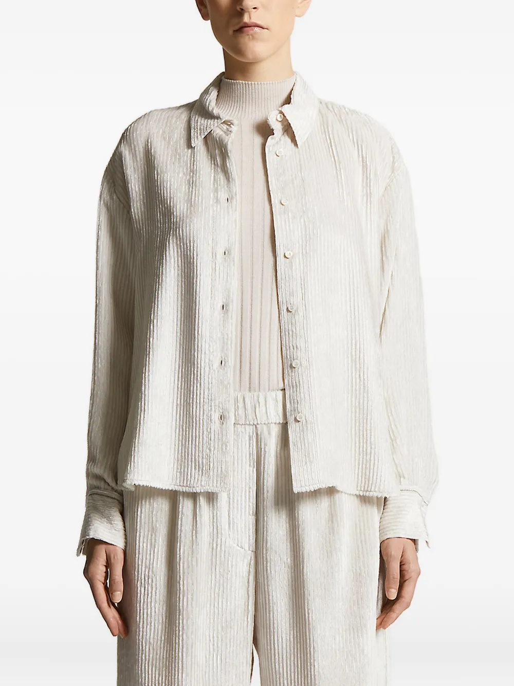Peserico ribbed-texture button-down shirt Wit