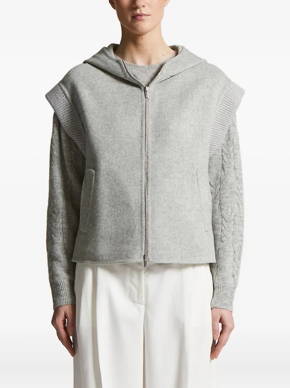 Peserico cable-knit hoodie Grijs