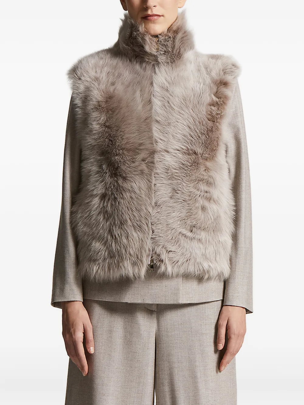 Peserico ribbed-knit shearling jacket Beige
