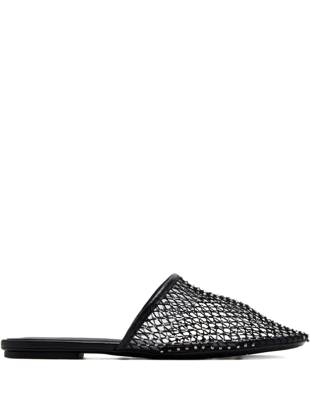 Schutz crystal-embellished mesh flat mules Black
