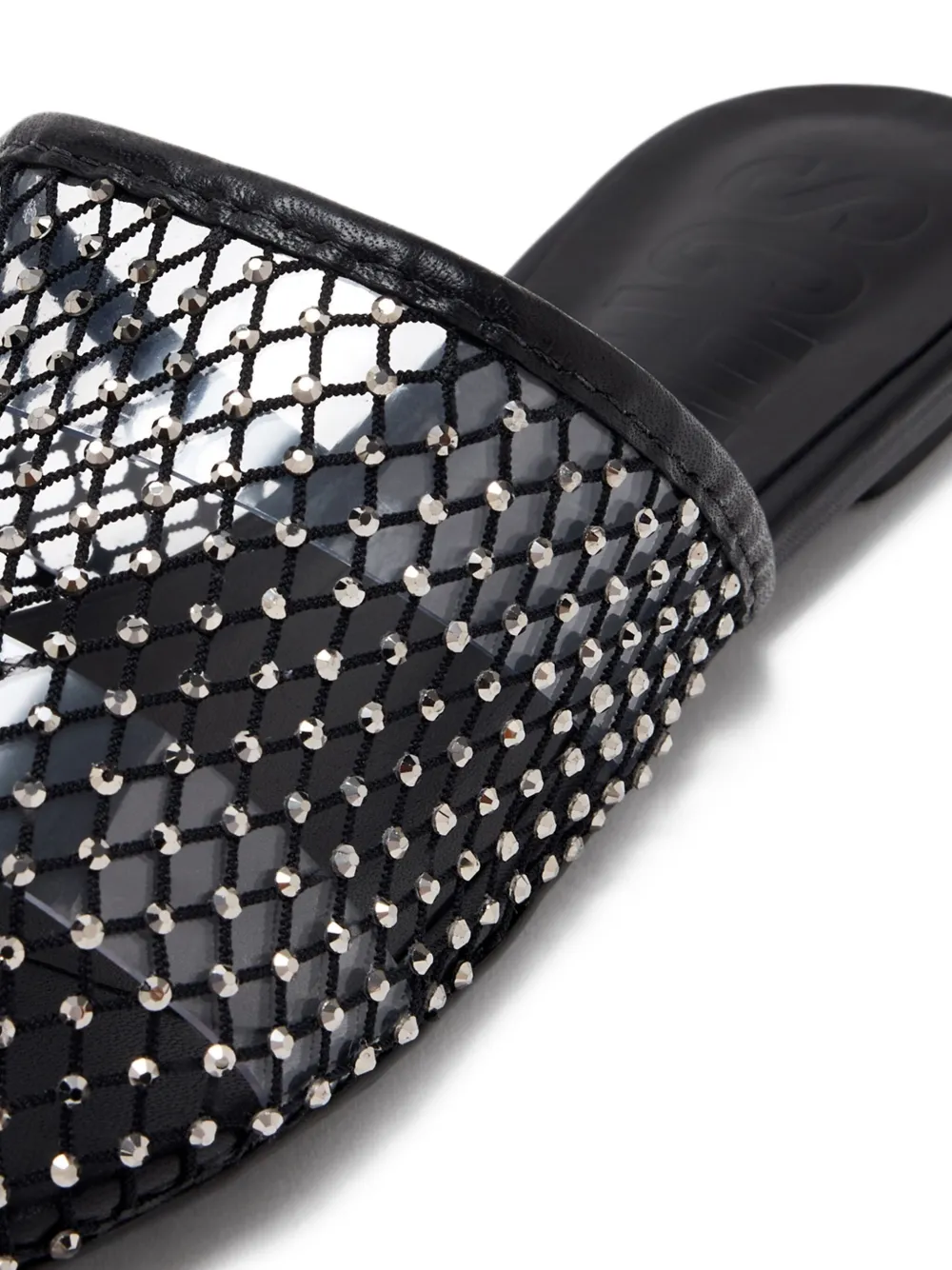 Schutz crystal-embellished mesh flat mules Black