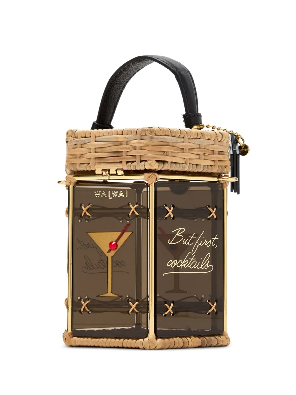 Waiwai Rio Borsa a secchiello con inserti in rattan - Marrone